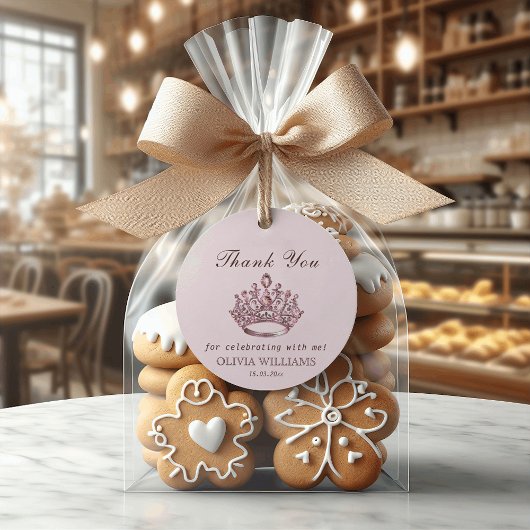 Roze  Princess Crown Verjaardag Meisje Bedankjes Labels