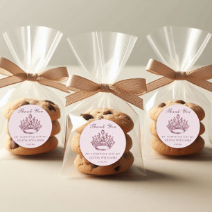 Roze  Princess Crown Verjaardag Meisje Ronde Sticker