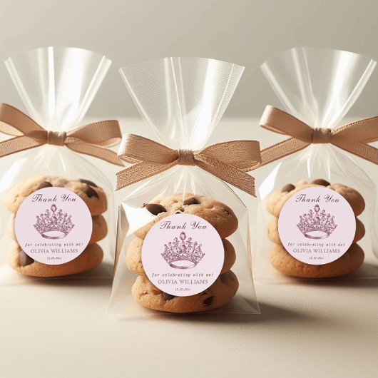 Roze  Princess Crown Verjaardag Meisje Ronde Sticker