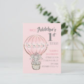Roze Princess Elephant Hot Air ballonballon Uitnodiging Briefkaart (Staand voorkant)