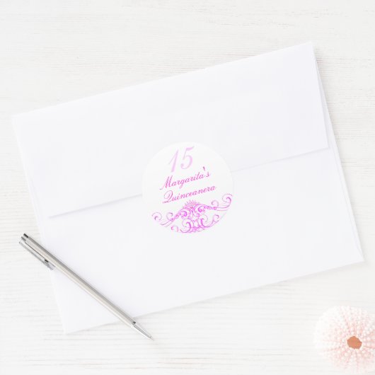 Roze Princess Tiara Quinceanera Sticker (Envelop)