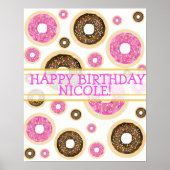 Roze prinkle Donuts Modern Birthday Party Banner Poster (Voorkant)