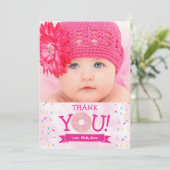 Roze prinkles Donut Birthday Girl Hartelijk dank Bedankkaart (Staand voorkant)