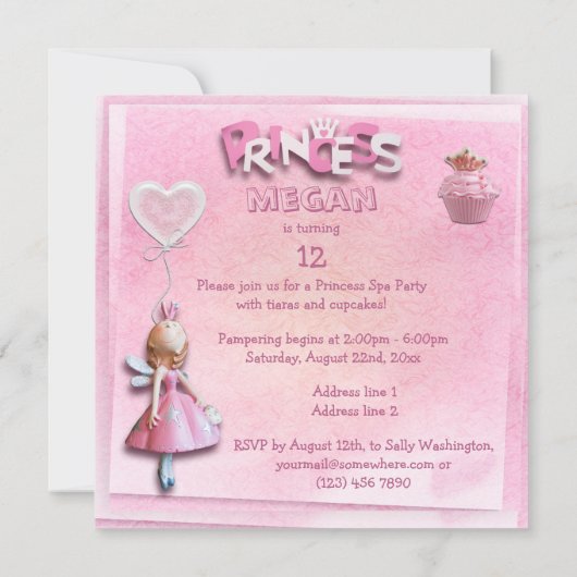 Roze prinses 12th Birthday Spa Party Double Sided Kaart (Achterkant)