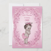 Roze  Prinses 1e Verjaardagsfeest Kaart (Voorkant)