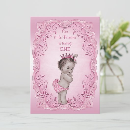 Roze  Prinses 1e Verjaardagsfeest Kaart (Staand voorkant)