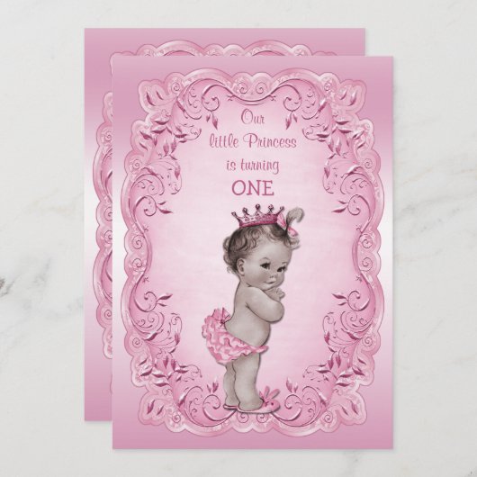 Roze  Prinses 1e Verjaardagsfeest Kaart (Voorkant / Achterkant)