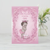 Roze  Prinses 1e Verjaardagsfeest Kaart (Staand voorkant)