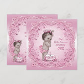 Roze  Prinses 1e Verjaardagsfeest Kaart (Voorkant / Achterkant)