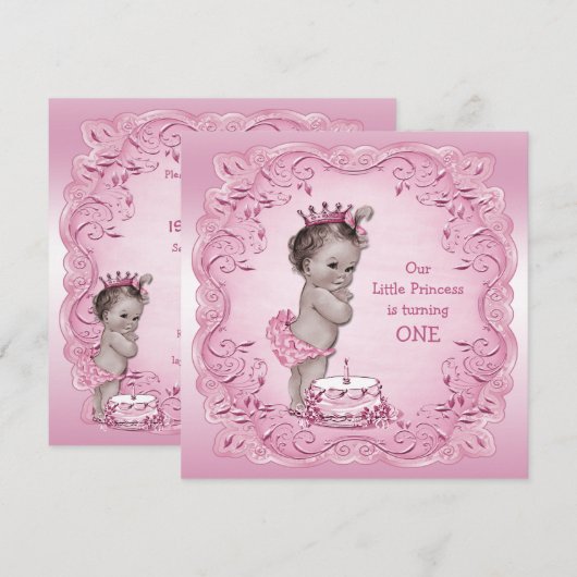 Roze  Prinses 1e Verjaardagsfeest Kaart (Voorkant / Achterkant)