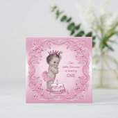 Roze  Prinses 1e Verjaardagsfeest Kaart (Staand voorkant)