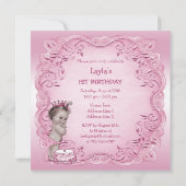 Roze  Prinses 1e Verjaardagsfeest Kaart (Achterkant)