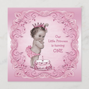 Roze  Prinses 1e Verjaardagsfeest Kaart