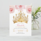 Roze Prinses 1e Verjaardagsfeest Sprookjeskroon Kaart (Staand voorkant)