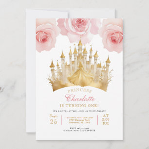 Roze Prinses 1e Verjaardagsfeest Sprookjeskroon Kaart
