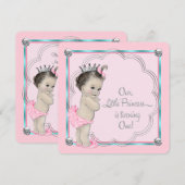 Roze prinses 1e verjaardagsfeestje kaart (Voorkant / Achterkant)