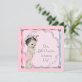 Roze prinses 1e verjaardagsfeestje kaart (Staand voorkant)