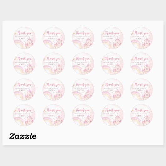 Roze prinses 4e verjaardag ronde sticker (Vel)