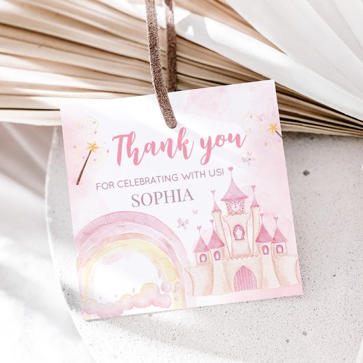 Roze prinses 4e verjaardagsfeestje bedankjes labels