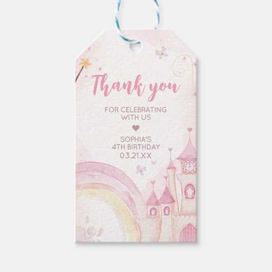 Roze prinses 4e verjaardagsfeestje voor Labels Cadeaulabel (Voorkant)