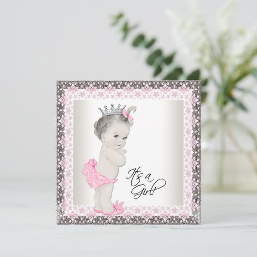 Roze Prinses Baby Douche Uitnodigingen (Staand voorkant)