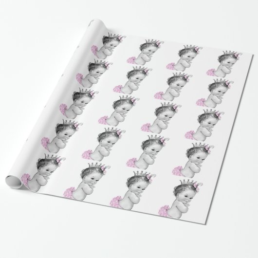 Roze Prinses Baby Meisje Douche Wrapping Paper Cadeaupapier (Uitgerold)