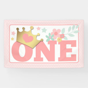 Roze Prinses Baby Meisje Eerste Verjaardag Feest E Spandoek