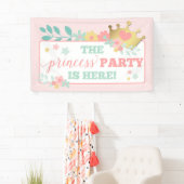 Roze Prinses Baby Meisje Eerste Verjaardagsfeest Spandoek (Insitu)