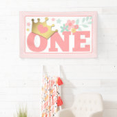 Roze Prinses Baby Meisje Eerste Verjaardagsfeestje Spandoek (Insitu)