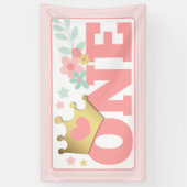 Roze Prinses Baby Meisje Eerste Verjaardagsfeestje Spandoek (Verticaal)