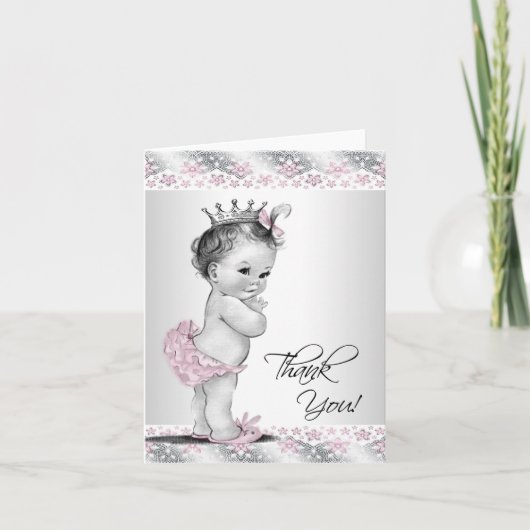 Roze Prinses Baby shower Dank u kaarten (Voorkant)