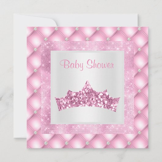 roze prinses baby shower diamanten tiara kaart (Voorkant)