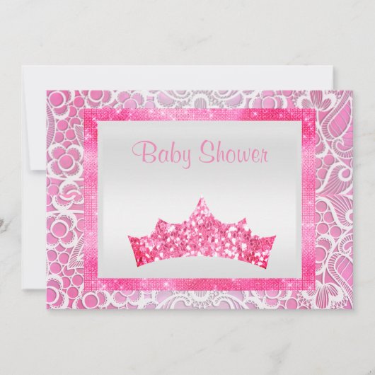 roze prinses baby shower lace tiara bright kaart (Voorkant)