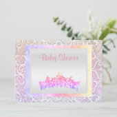 roze prinses baby shower lace tiara pastel kaart (Staand voorkant)