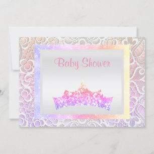 roze prinses baby shower lace tiara pastel kaart