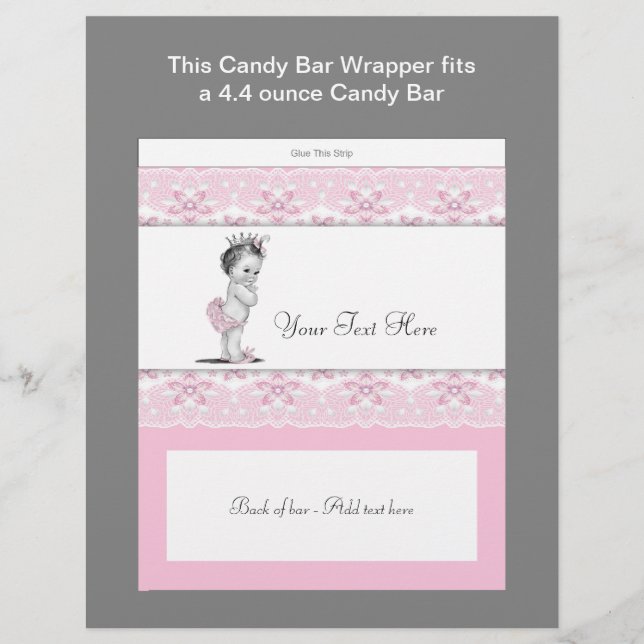 Roze prinses Baby shower Snoep Bar Wrapper (Voorkant)