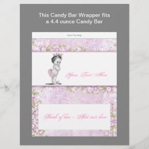 Roze prinses Baby shower Snoep Bar Wrapper Flyer