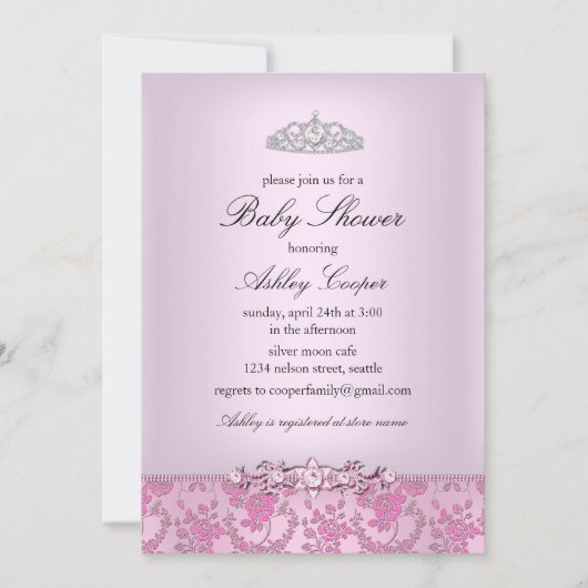 Roze Prinses Baby Shower Uitnodiging (Voorkant)