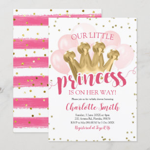 Roze Prinses Baby Shower Verjaardagsuitnodiging Kaart