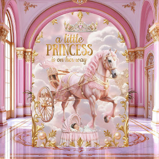 Roze prinses baby shower wandelwagen wieg kaart