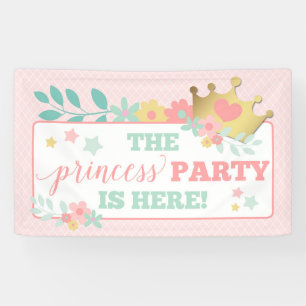 Roze prinses babymeisje eerste verjaardagsfeestje spandoek