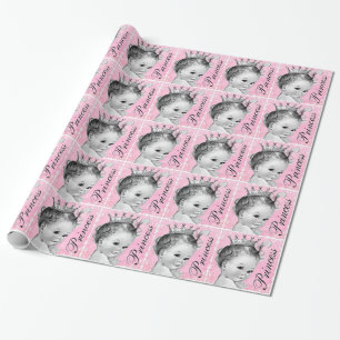 Roze prinses babyshower inpakpapier