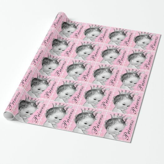 Roze prinses babyshower inpakpapier (Uitgerold)