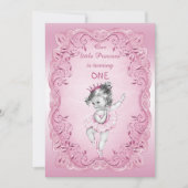 Roze  Prinses Ballerina 1e Verjaardagsfeest Kaart (Voorkant)