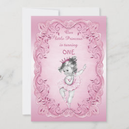 Roze  Prinses Ballerina 1e Verjaardagsfeest Kaart