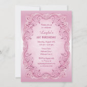 Roze  Prinses Ballerina 1e Verjaardagsfeest Kaart (Achterkant)