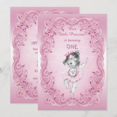 Roze  Prinses Ballerina 1e Verjaardagsfeest Kaart (Voorkant / Achterkant)