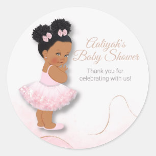 Roze prinses ballerina baby shower cupcake topper ronde sticker