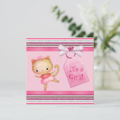 Roze prinses Ballerina Kitty Cat Baby shower Kaart (Staand voorkant)