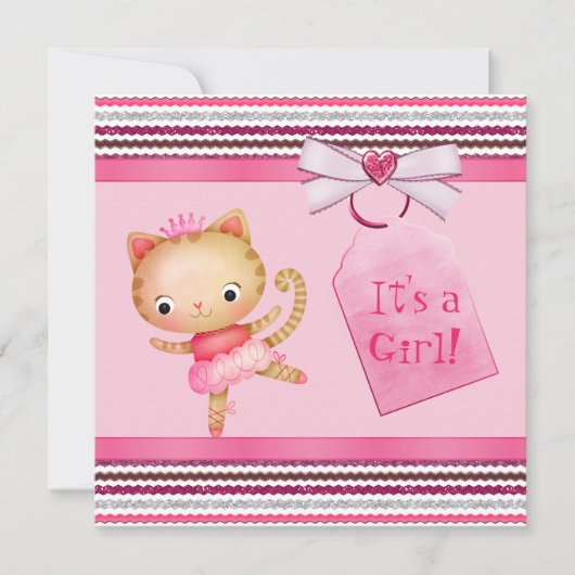 Roze prinses Ballerina Kitty Cat Baby shower Kaart (Voorkant)
